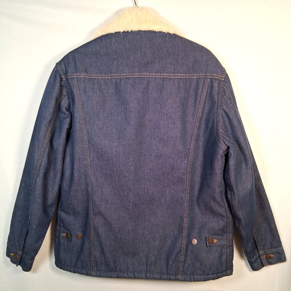 Vintage Sears Roebucks Denim Trucker Jean Jacket Men 46 R Sherpa Lined Blue - Picture 3 of 16